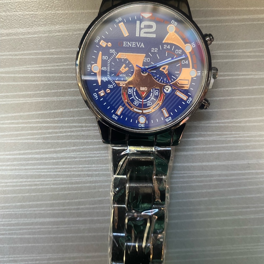 Geneva Men's Black and Blue Watch